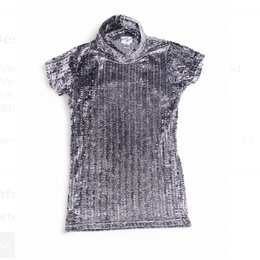 Vintage 90s Betty Blue textured velvet turtleneck- Icy Blue - Short sleeve